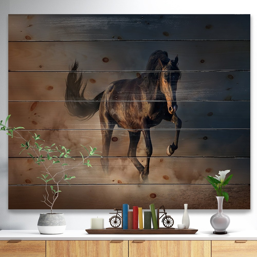 Designart 'Black Stallion Horse Running Wild' Traditional