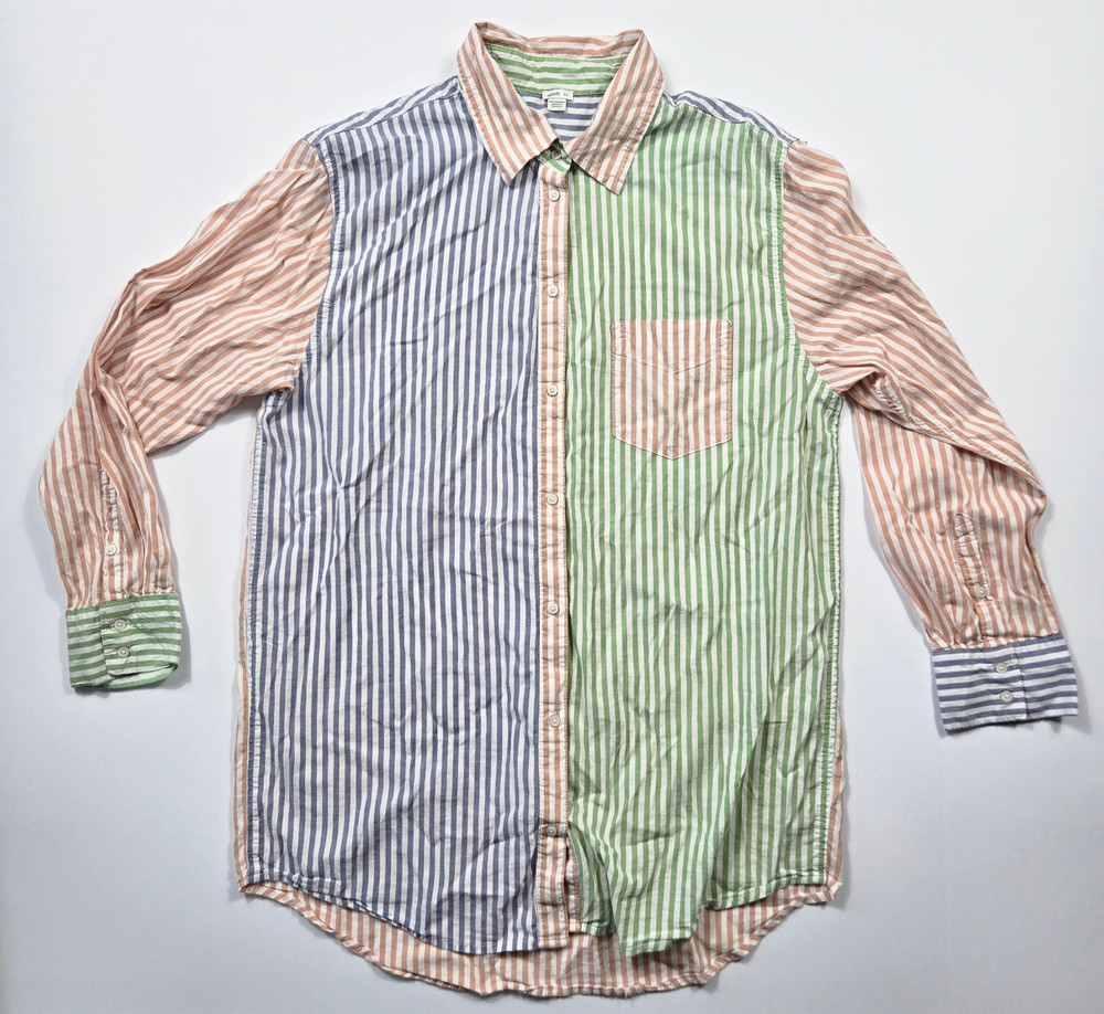 Aerie Womens Small Striped Button Up Shirt Colorblock Oversized Coastal Y2K