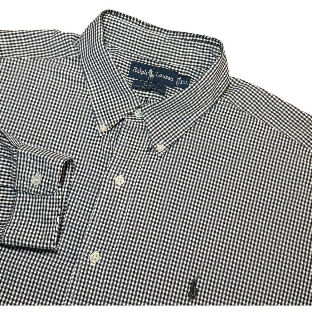 Ralph Lauren Blake Shirt Mens XXL Black White Gingham 2-Ply Cotton Button Down
