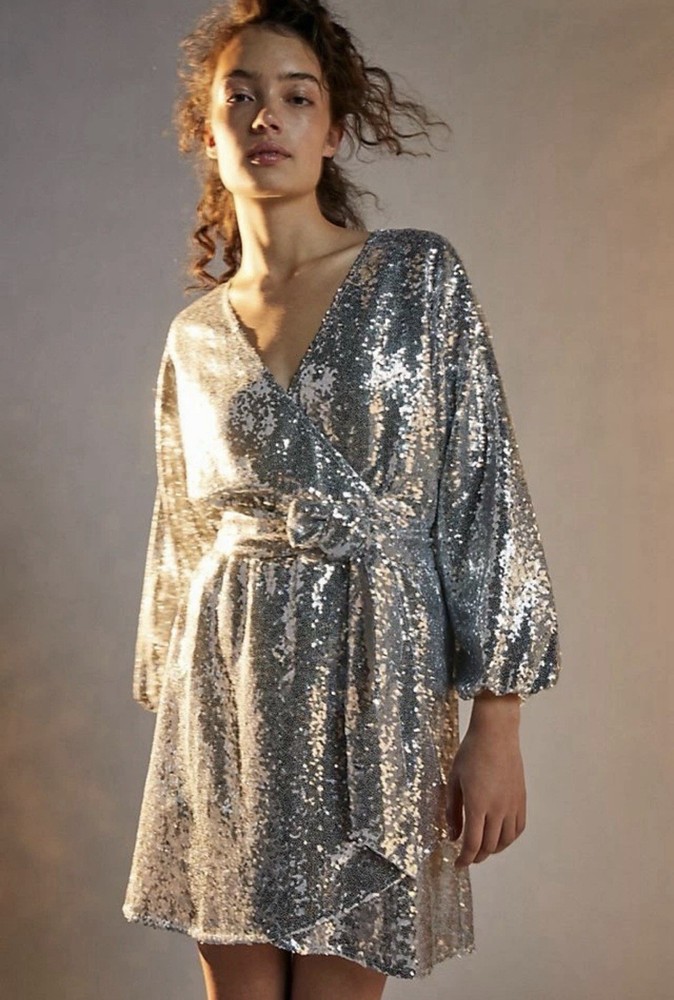 Anthropologie Lisabette Sequined Mini Dress Size 2X Wrap Silhouette