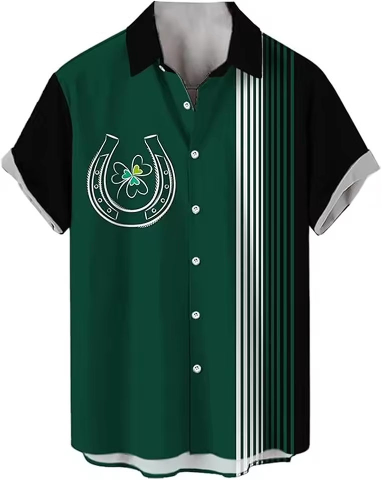St Patricks Day Hawaiian Shirt Lucky Shamrock Green White Summer Holiday Button