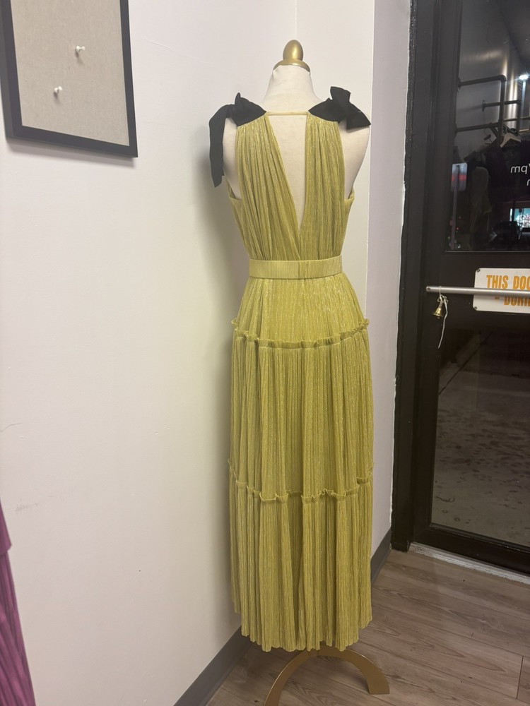 $412 Sabina Musayev Women's Yellow Ray Tiered Bow Maxi Dress Size Large
