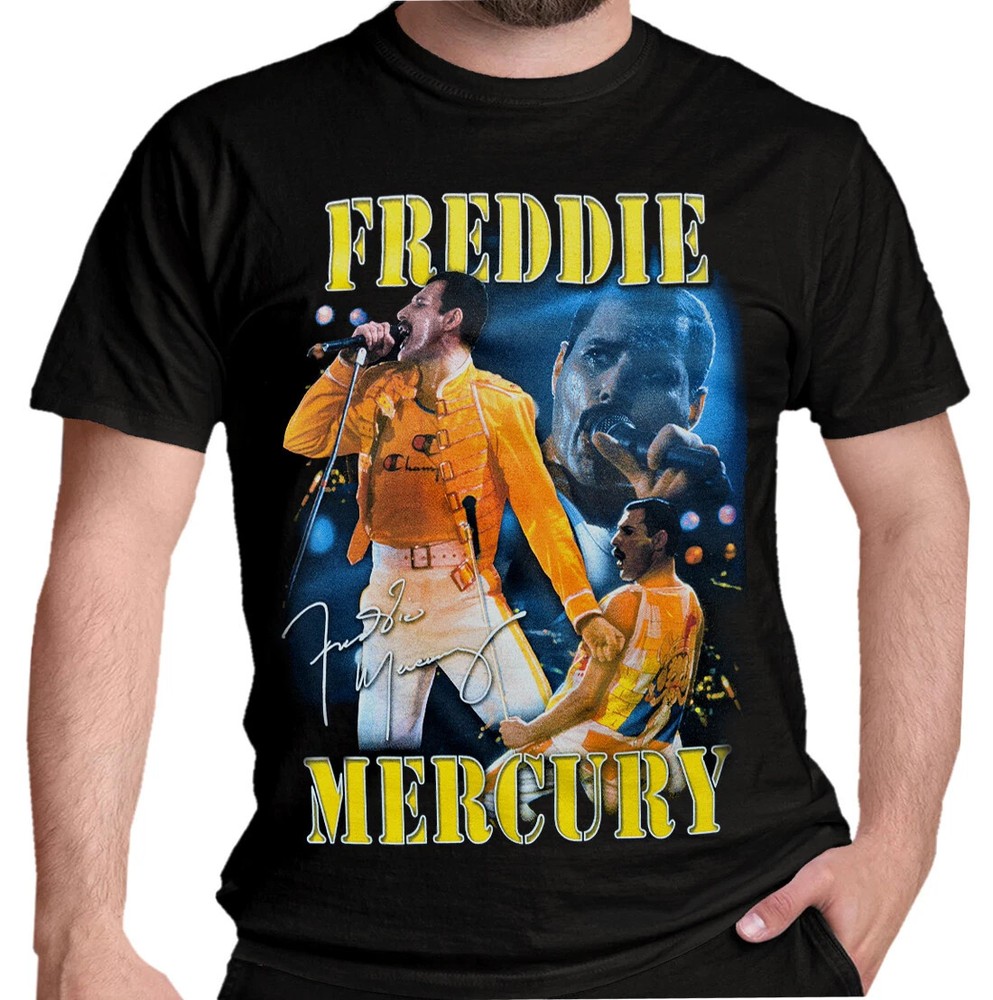 Freddie Mercury T Shirt Live Homage Queen Classic Rock Tee New S To 4XL