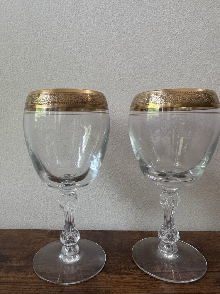 Vintage Tiffin Franciscan Gold Encrusted Garland Wine Glasses Goblets Set of 2