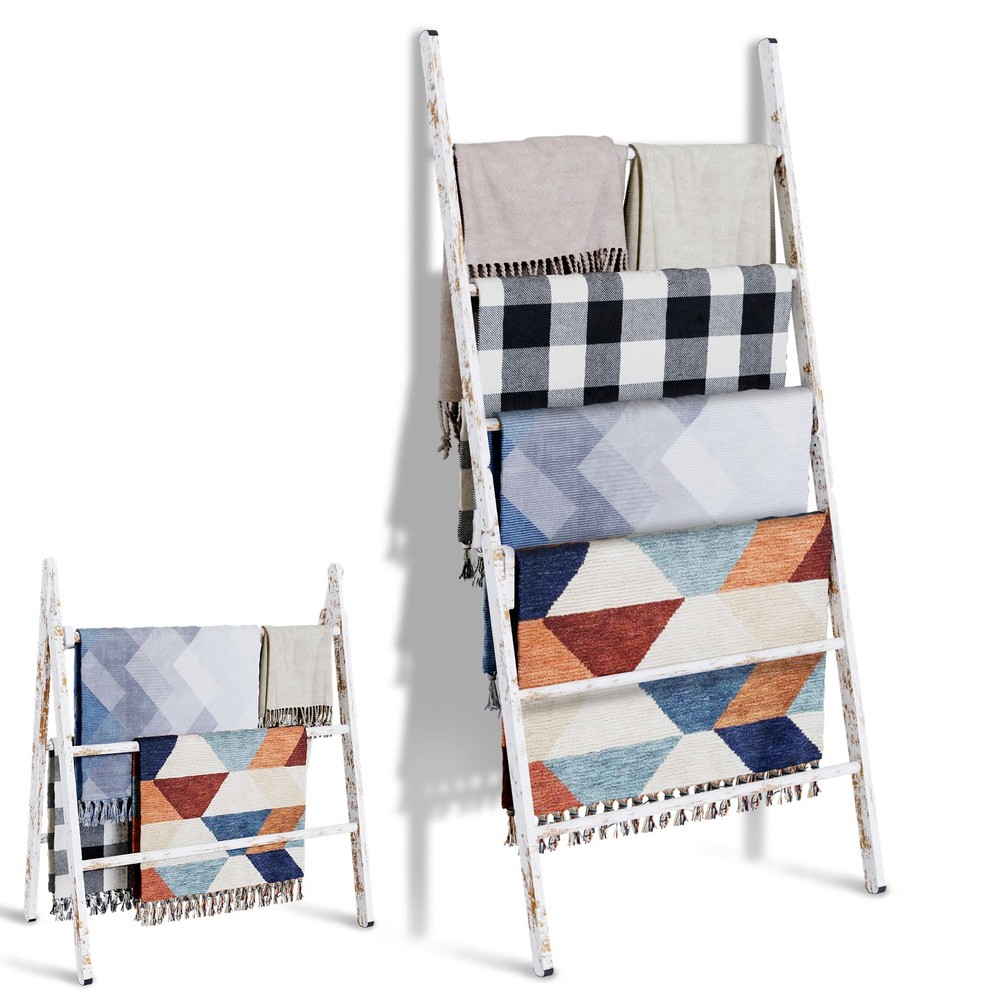 6-Tier Wide Double Blanket Ladder Wood, Rustic Decorative Towel Rack for Big ...