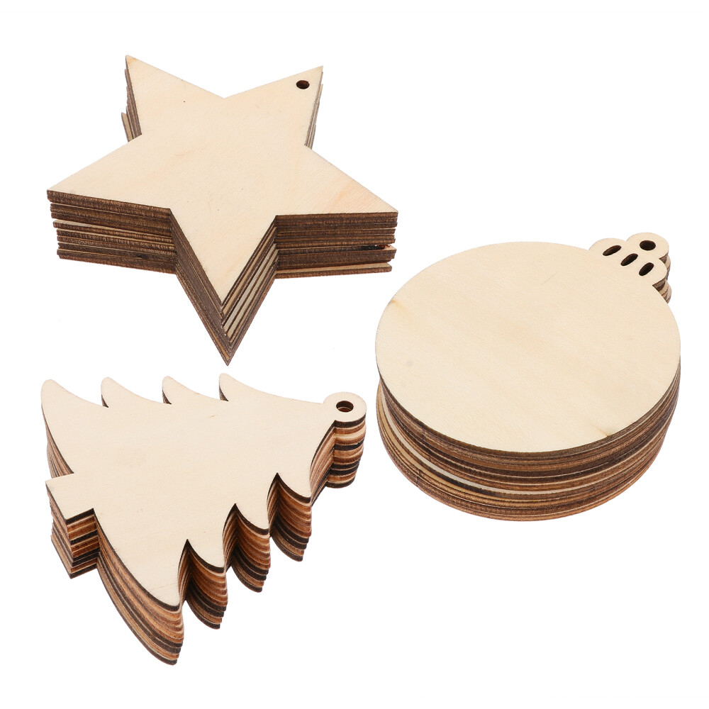 30 Pcs Tree Pendants Christmas Wood Rustic Ornaments Creative Crafts Child