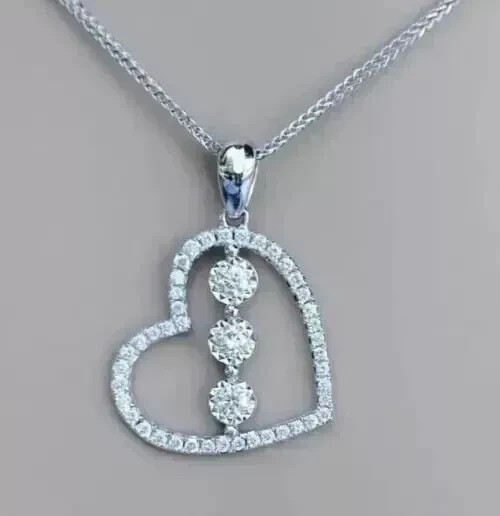 3Ct Round Cut Lab Created Diamond Heart Pendant Necklace 14K White Gold Plated