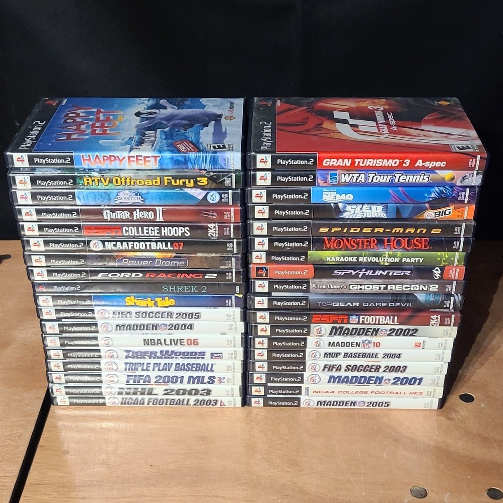 Sony PlayStation 2 PS2 36 Game Lot Happy Feet Gran Turismo 3 Guitar Hero II