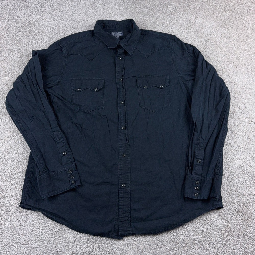 Ralph Lauren Shirt Mens XXL 2XL Black Western Pearl Snap Yoke Sawtooth Pocket