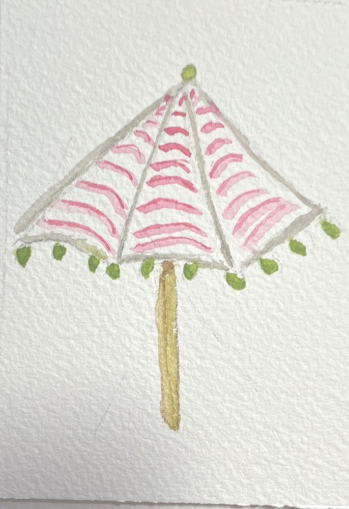 ACEO original watercolor umbrella miniature painting unframed art
