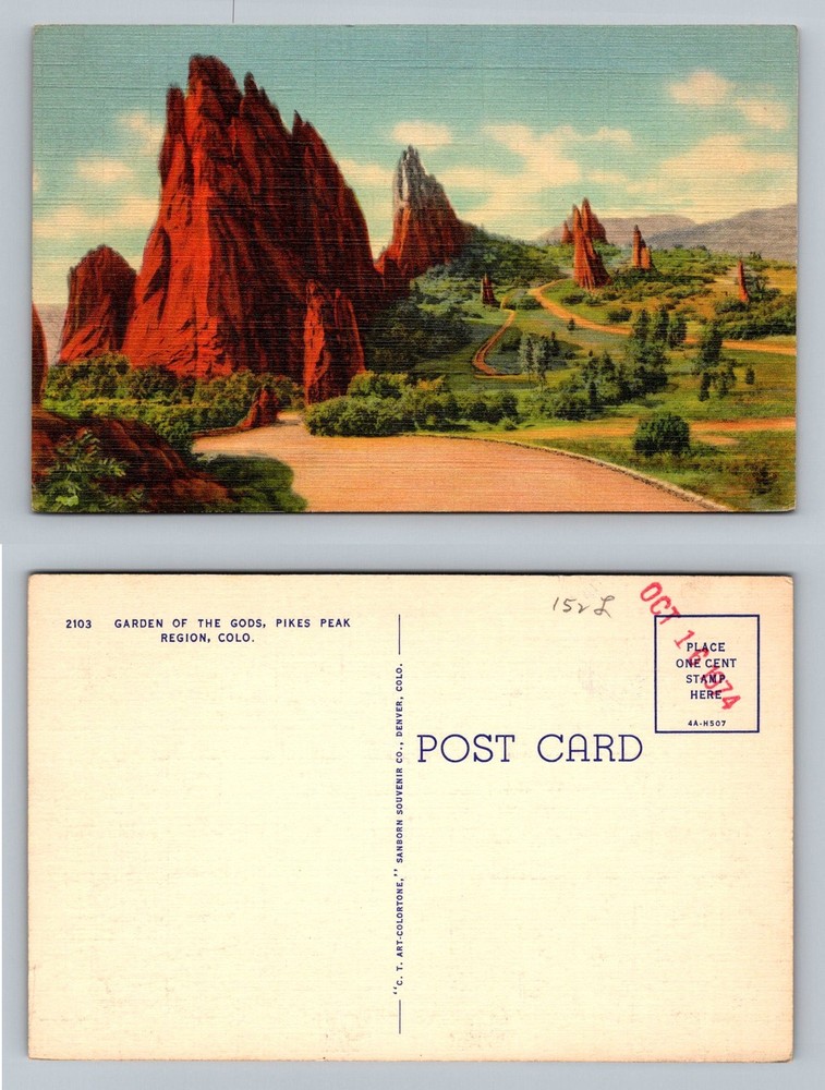 Pikes Peak, CO-Colorado, Garden of the Gods Scenic Road View Vintage Postcard