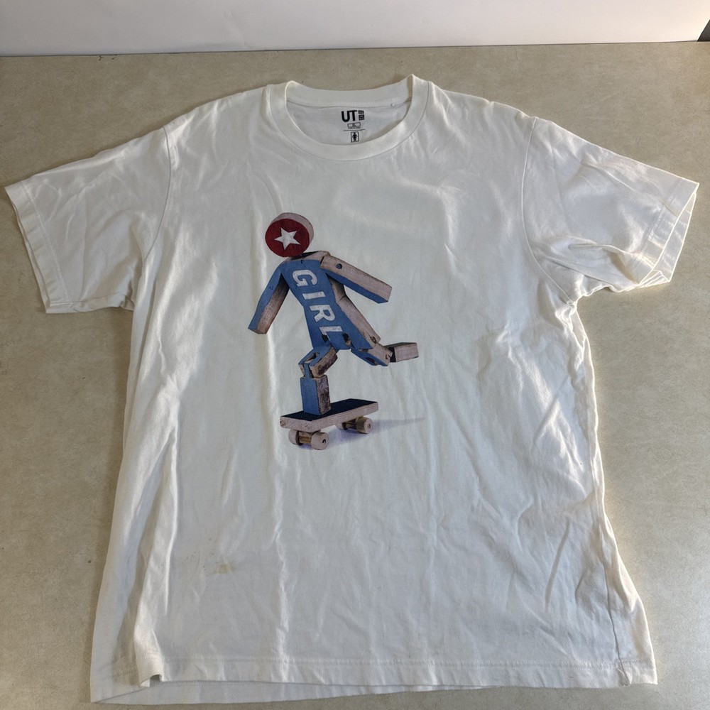 Girl Skateboards Shirt Mens XL White Graphic Logo Uniqlo Skateboarding