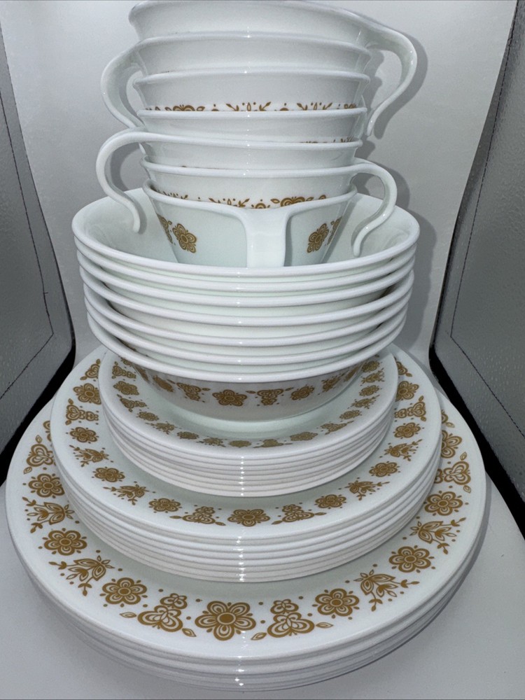 Vintage MCM Corning Corelle Butterfly Gold Set Of 8 : Missing 2 Cups And 1 Bowl