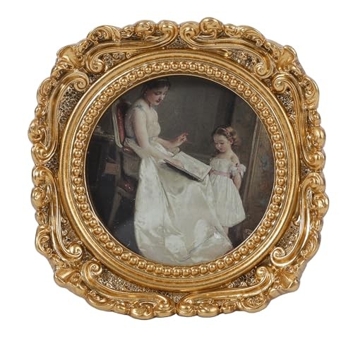 Vintage Picture Frames 3x3 Round Gold - Antique Ornate Small Picture Frames with