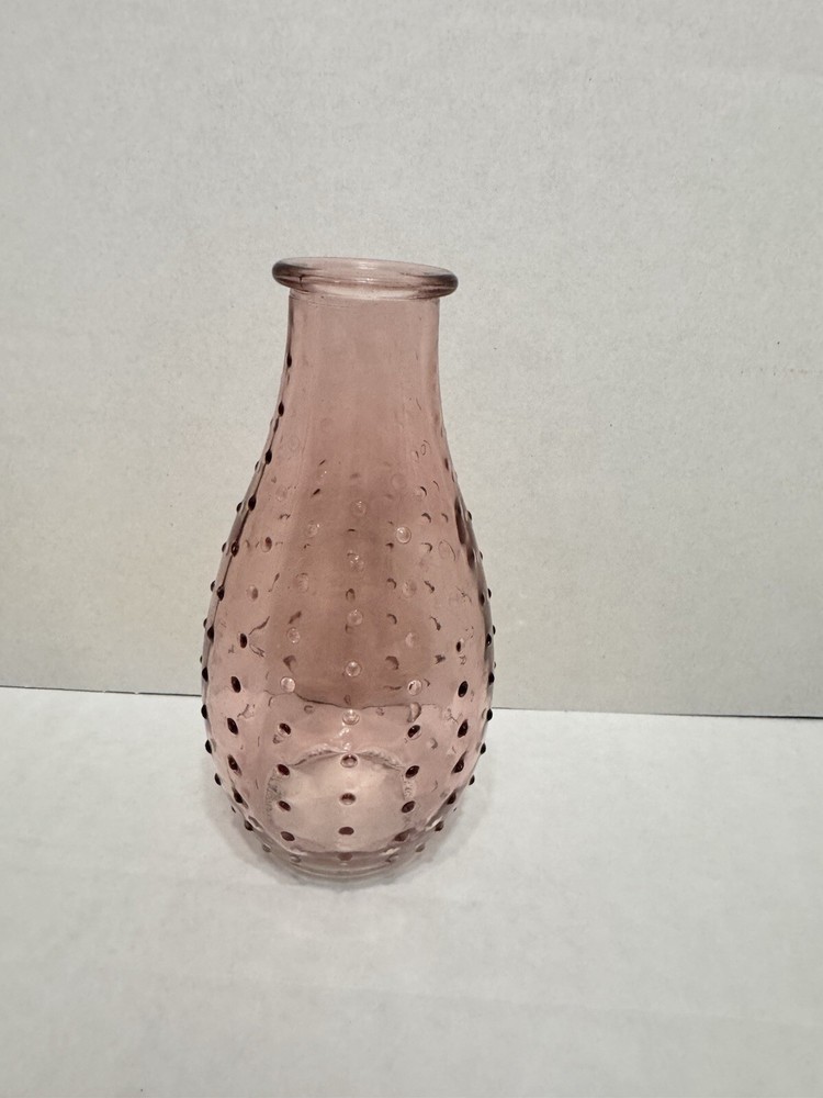 Pink Ribbed Hobnail Pressed Glass Bud Vase 5.5