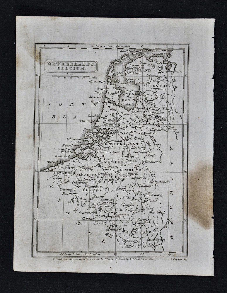 1839 Boynton Map - Netherlands Holland Belgium Amsterdam Brussels Ghent - Europe