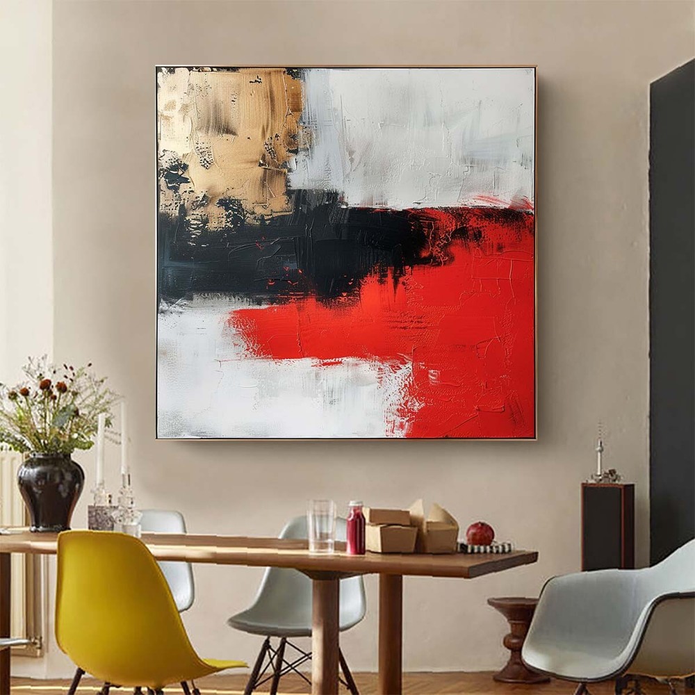 red Abstract oil Painting on Canvas Art Hand Painted Thick Texture Living Room
