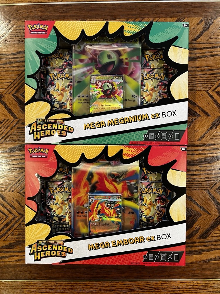 2 Pokemon Ascended Heroes Mega ex Box Bundle Emboar & Meganium New Sealed