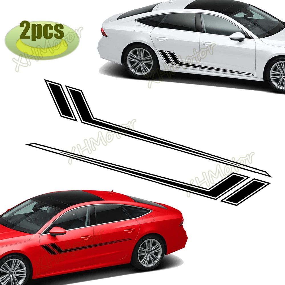 2P Car Body Side Decor Trim Racing Sport Long Stripe Modified DIY Decal Sticker