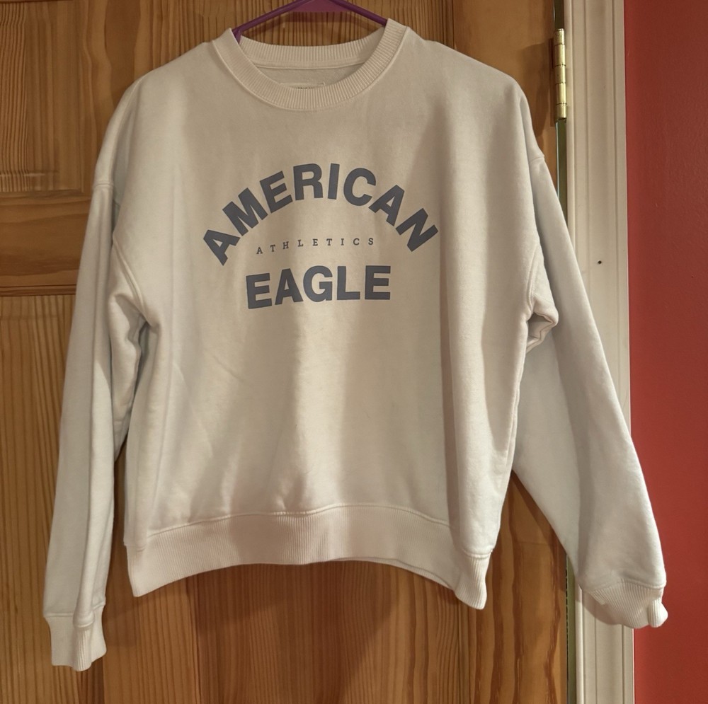 American Eagle Women's White Blue Pullover Crewneck Size XS