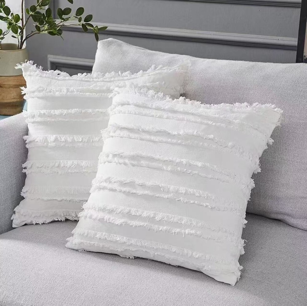Longhui bedding Tassel Throw Pillow Covers Boho 18*18 Inches Set Of 2 white