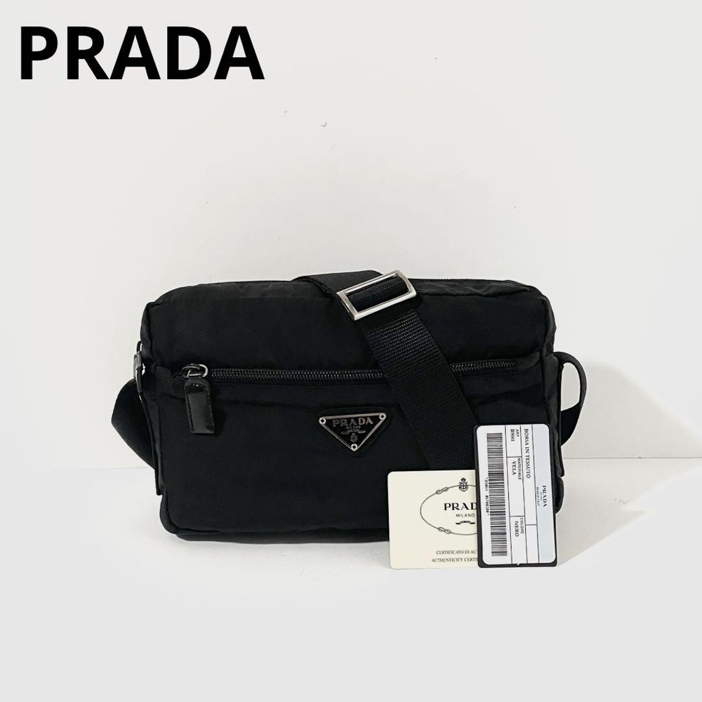 Prada Black Nylon Leather Camera Shoulder Bag
