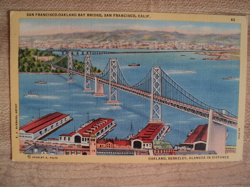 SAN FRANCISCO CA California Oakland Bay Bridge Berkeley Alameda vtg. Postcard