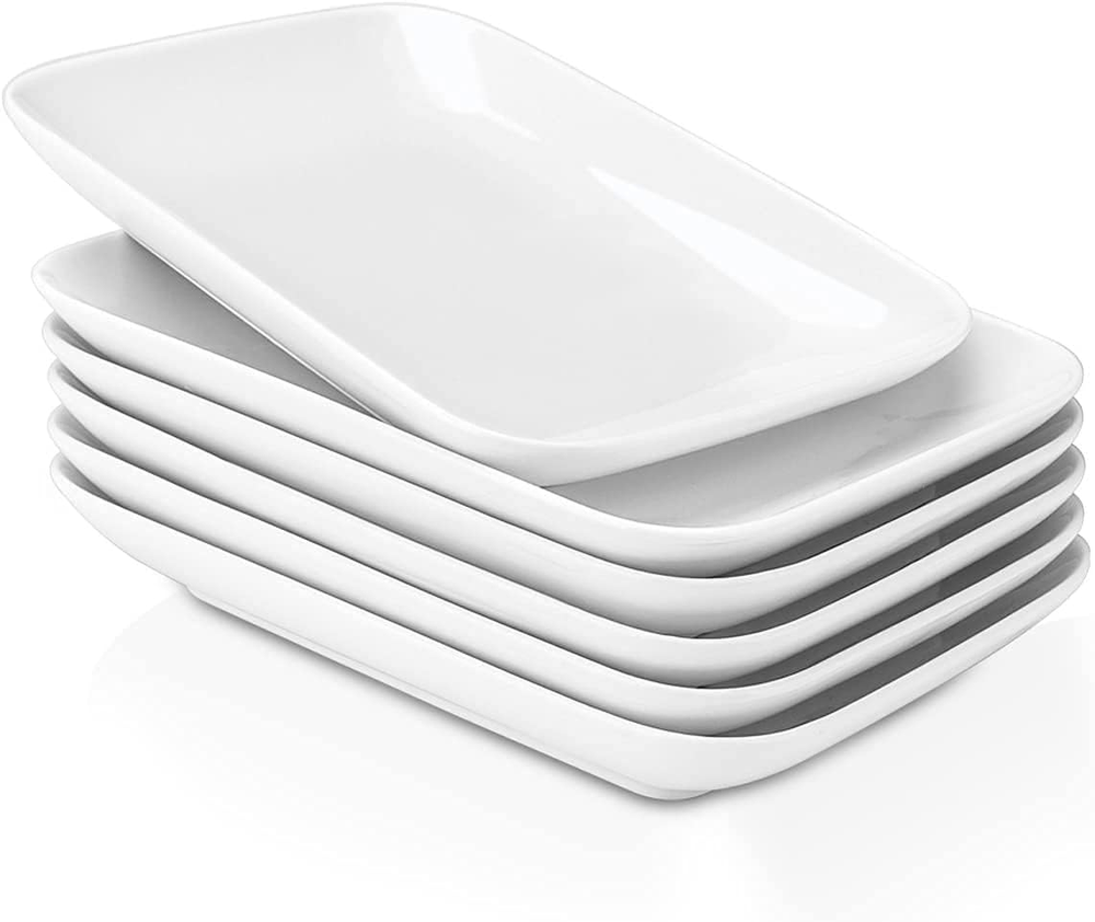 8 Inch Rectangular Appetizer Plates, Salad Plates Set, Ceramic Dessert Plates, S