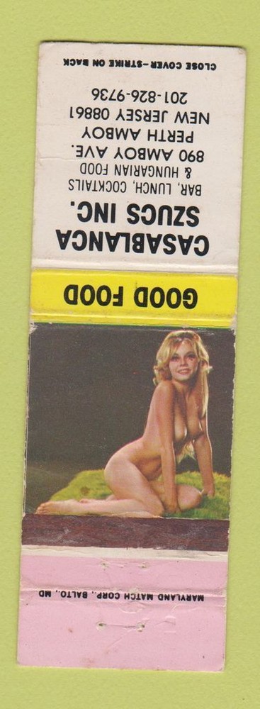 Matchbook Cover Casablanca Szucs Hungarian Restaurant Perth Amboy NJ pinup WORN