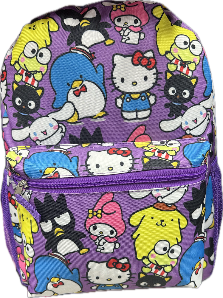 Hello Kitty Friends Purple Allover Print 16 Inch Girls School Backpack