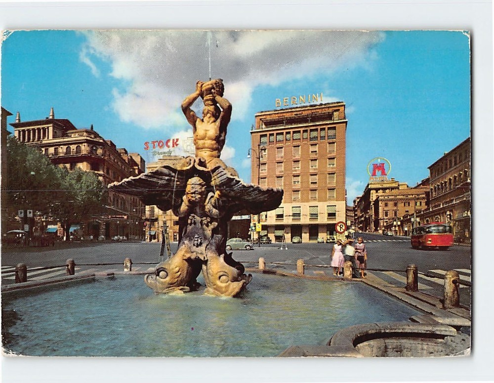 Postcard Piazza Barberini and Fontana del Bernini Rome Italy