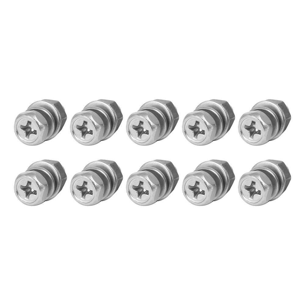 10 M5x12mm Hex Head Fully Threaded Screws with Nuts, Flat & Lock Washers  