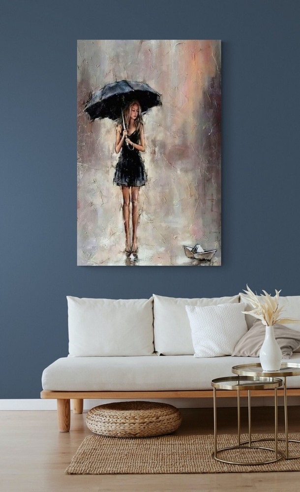 Vibrant Woman with Umbrella Canvas Wall Art Unframed Print  