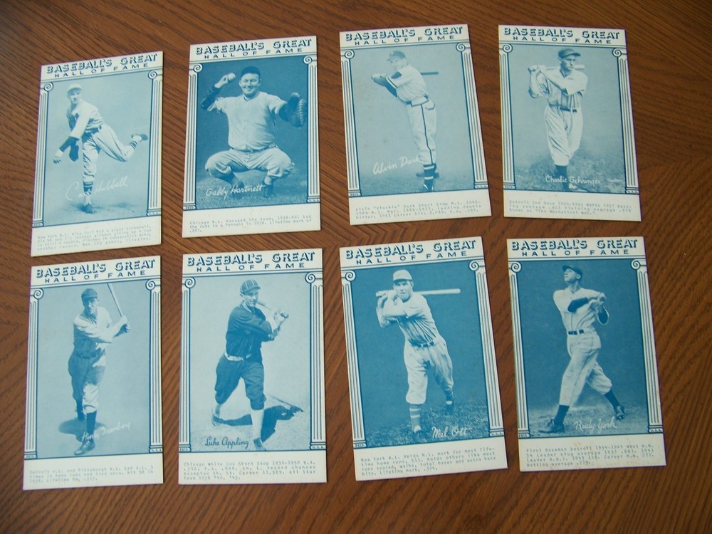 Baseball Great Hall of Fame Arcade Cards 8 Different Ott, Greenberg, Appling +