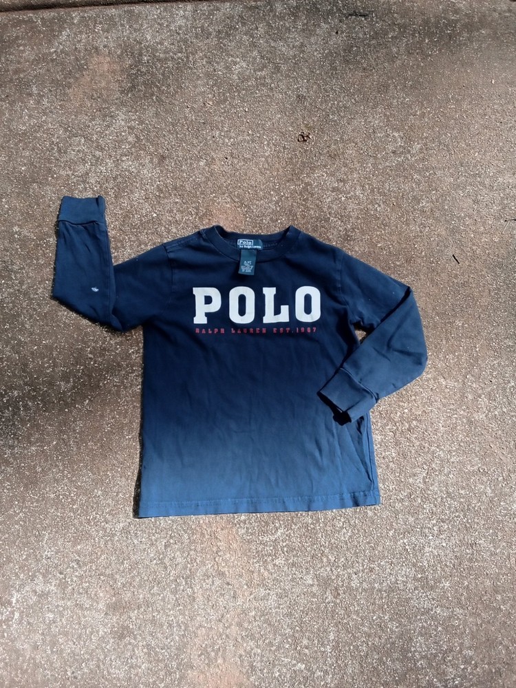 VTG 90s Polo Ralph Lauren 4T Kids Youth Navy Blue Distressed Long Sleeve Shirt