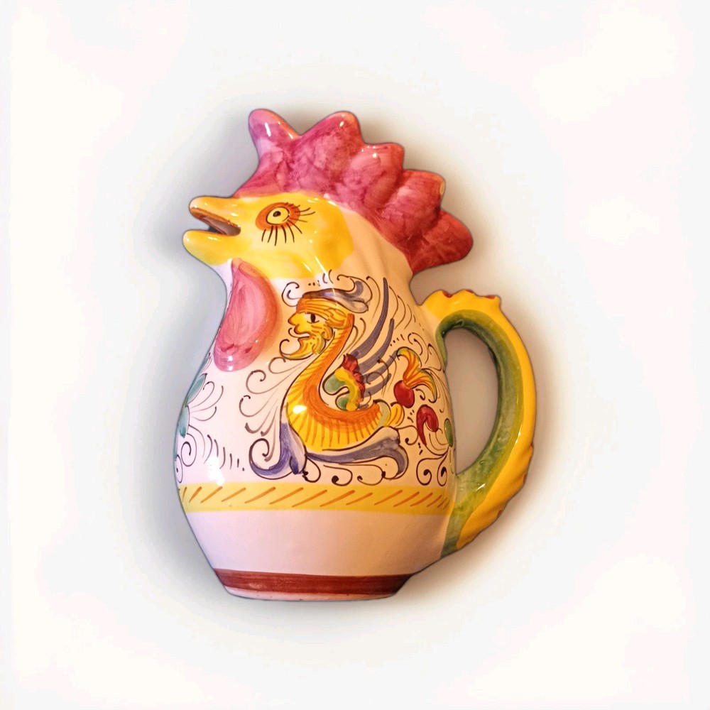 Williams Sonoma Majolica Deruta Raffaellesco Rooster Pitcher Hand Painted Italy