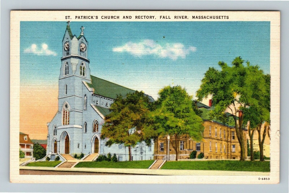 Fall River MA-Massachusetts, St Patrick's Church & Rectory Vintage Postcard
