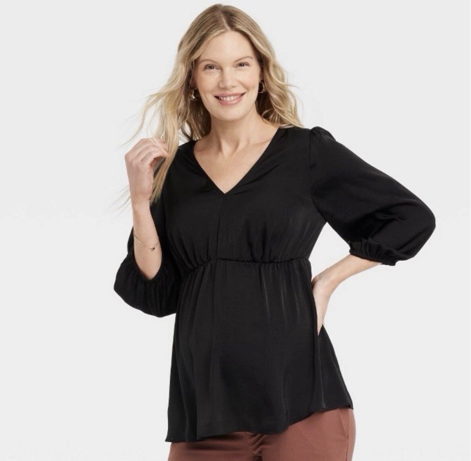 Isabel Ingrid Maternity Blouse Women’s XS Top Black Satin Back Cut Out Shirt New