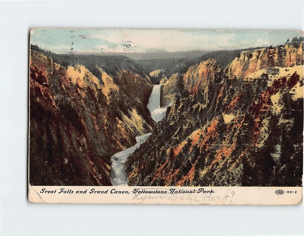 Postcard Great Falls and Grand Canon Yellowstone National Park Wyoming USA