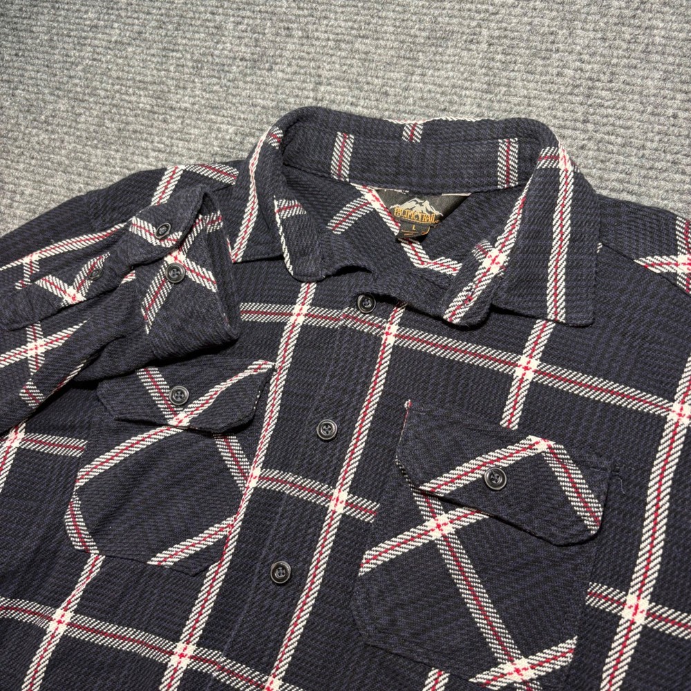 Pacific Trail Mens Large Navy Blue Red Plaid Cotton Flannel Button Down Shirt