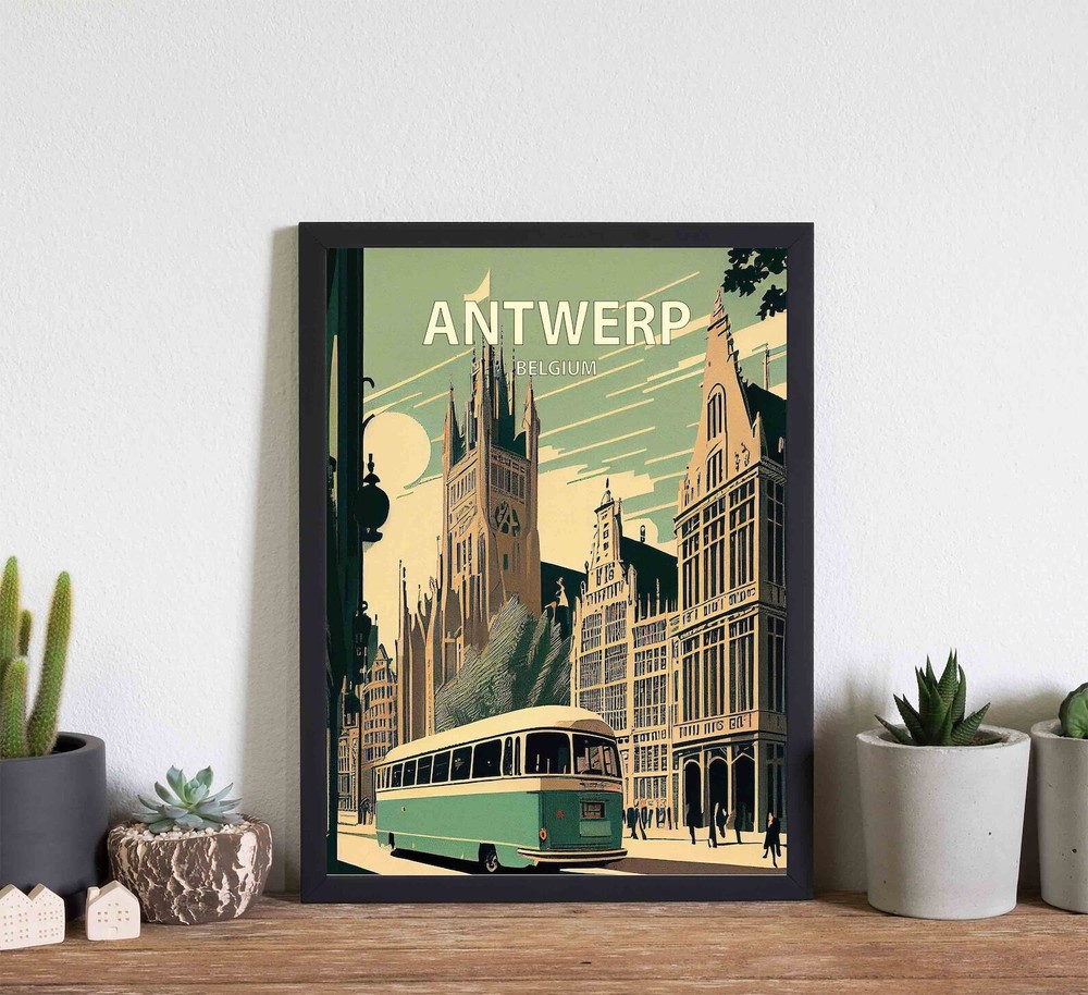 Antwerp Belgium Retro Art Print Antwerp Wall Art Illustration Antwerp Vintage