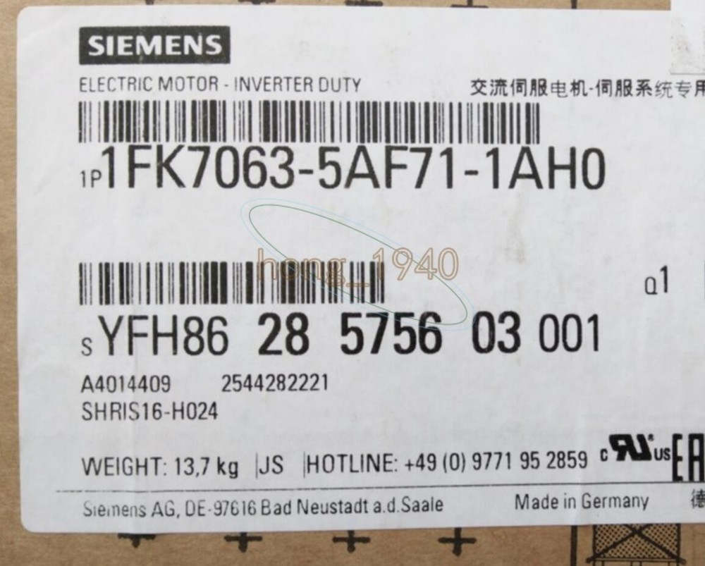 One New Siemens Servo Motor 1Fk7063-5Af71-1Ah0