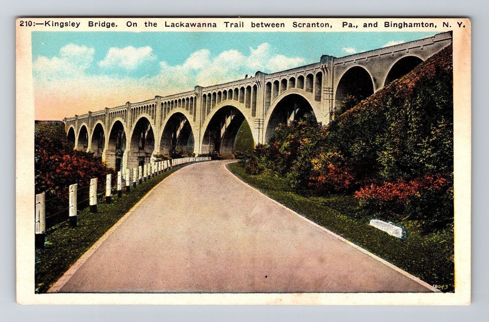 Binghamton NY-New York, Kingsley Bridge, Lackawanna Trail, Vintage Postcard