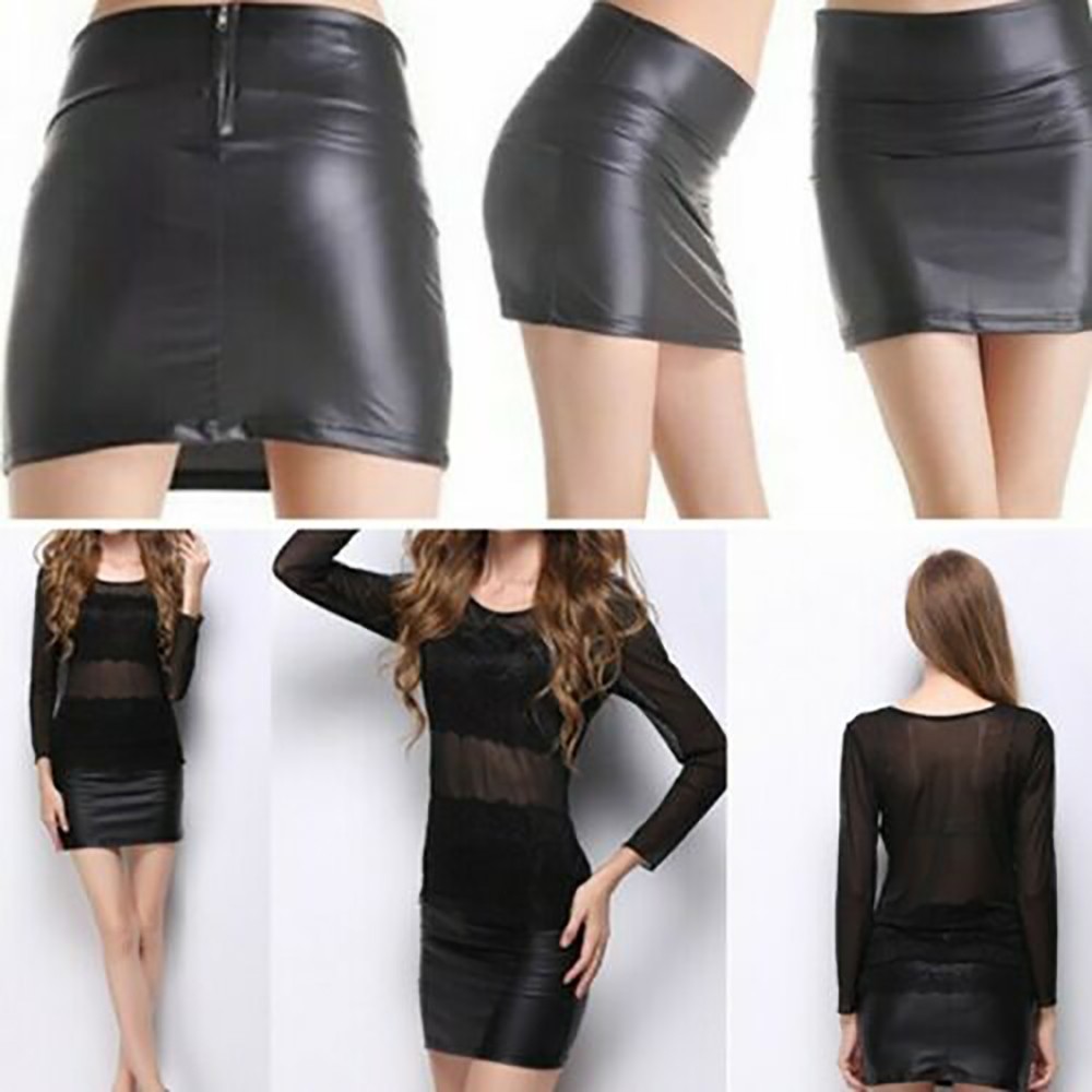 Mini-skirt Skirts Leather New PU Sexy Comfortable High Waist Stretch Tight