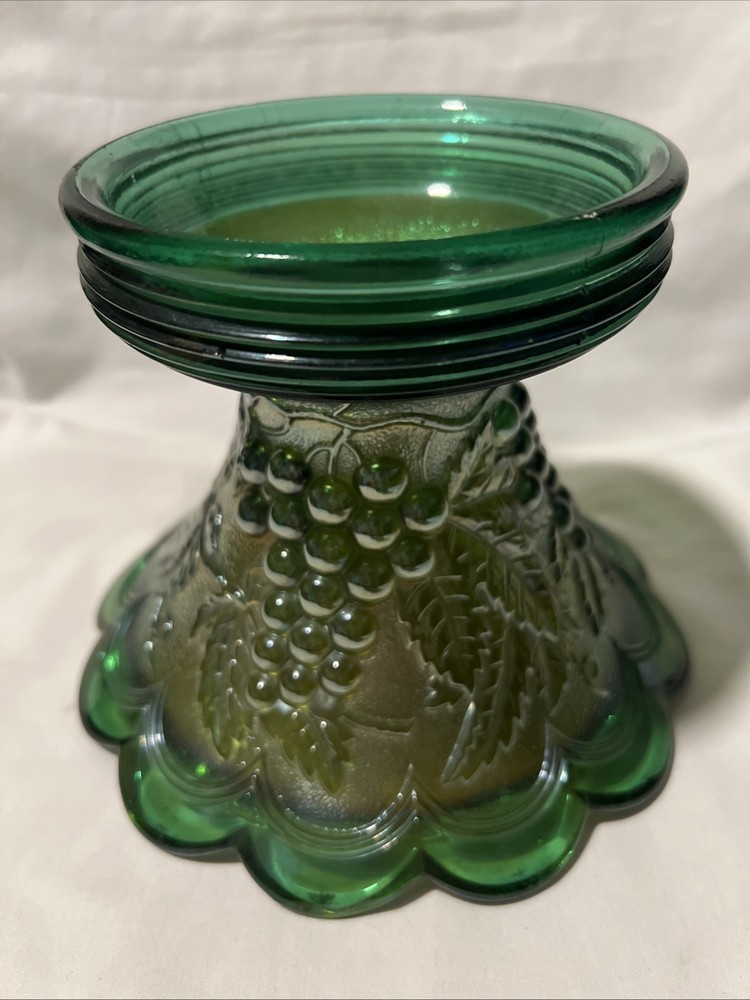 Vintage Green Grapes Carnival Glass Punch Bowl Base with Scalloped Edge