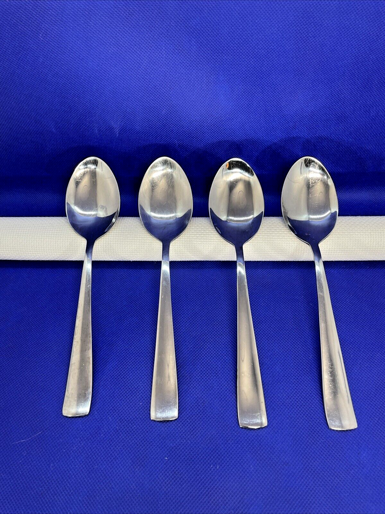 Oneida Zinc Stainless Glossy Oval Soup Spoons Silverware Flatware Lot Of 4