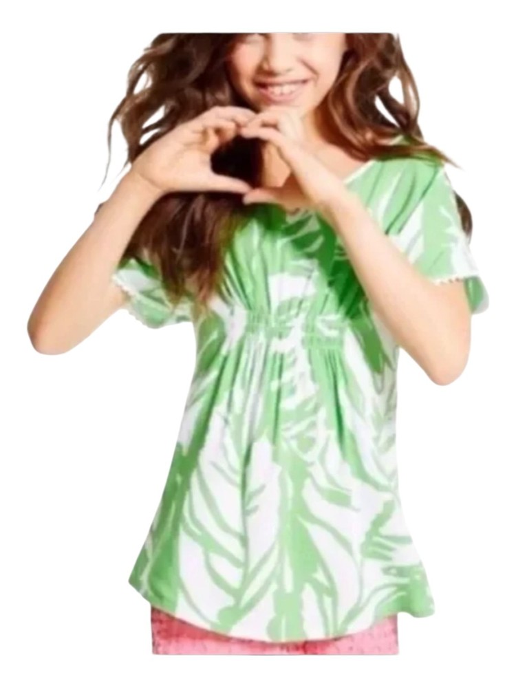 Lilly Pulitzer x Target Girls Top L Green White Leaf Print Dolman Shirt Blouse