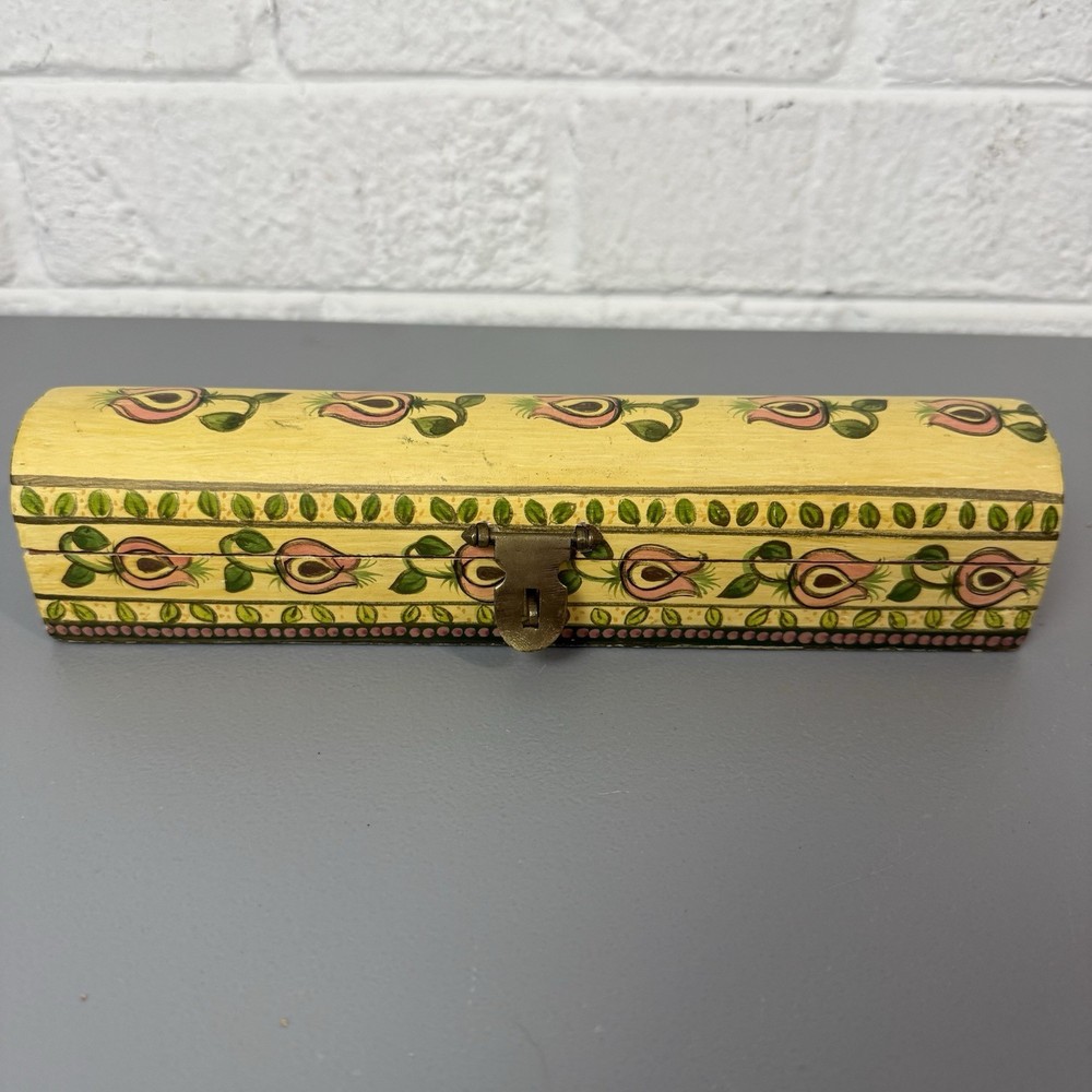 Handmade Painted Wooden Trinket Box with Clasp Lid