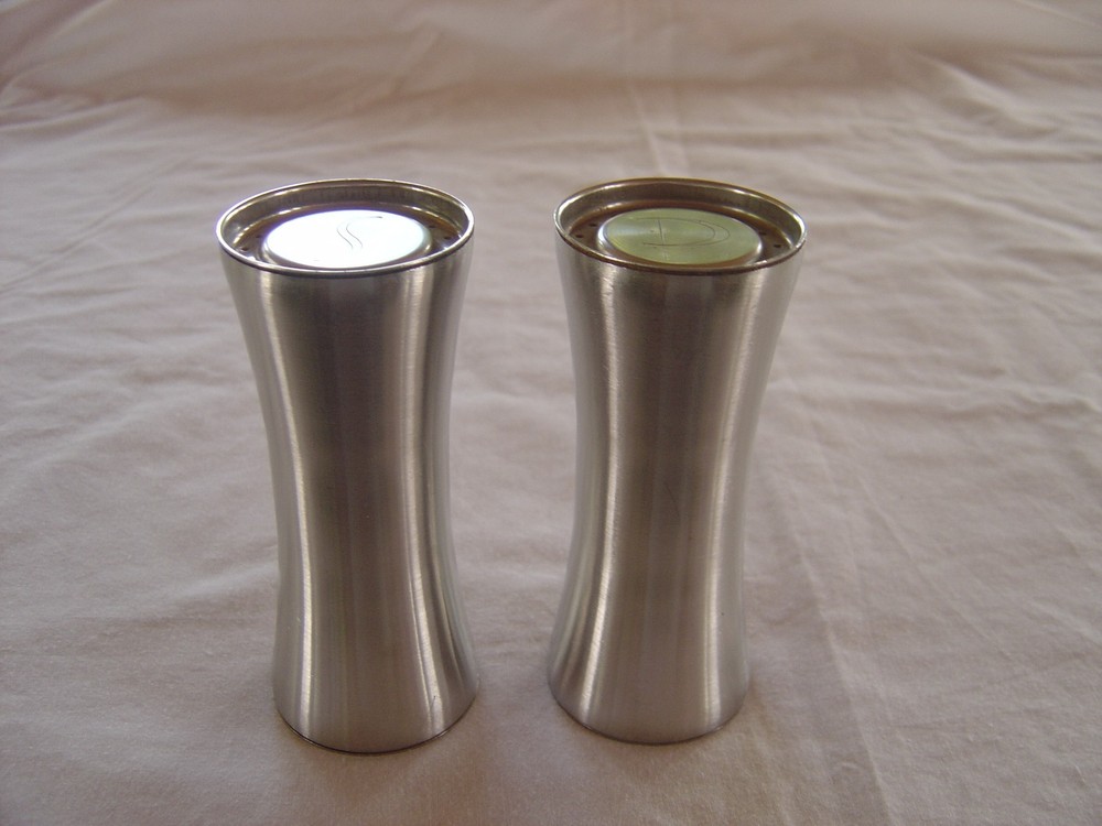 Vintage Foley Mid Century Modern Stainless Steel Salt and Pepper Shakers