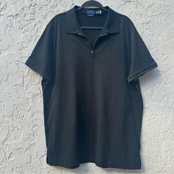POLO RALPH LAUREN Polo Shirt Men Size XXL Custom Slim Fit Stretch Mesh Black